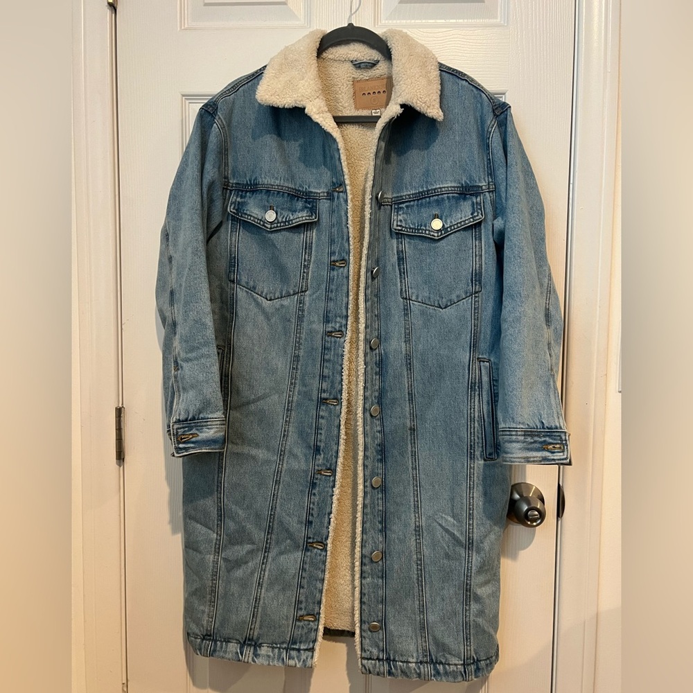 Blank NYC longline denim Sherpa jacket
